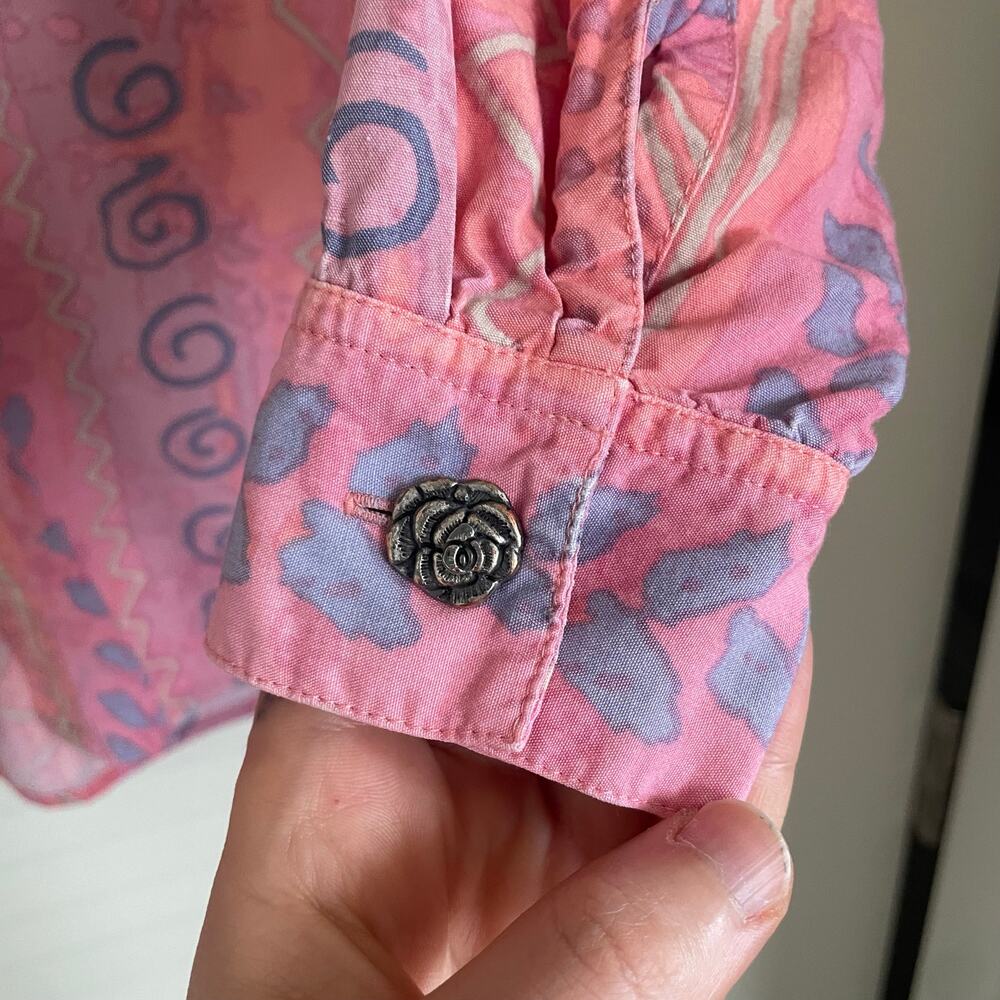 VTG 90s Sigrid Olsen Pink Abstract Print Button Down S Boho Retro Artsy Festival - Picture 11 of 13